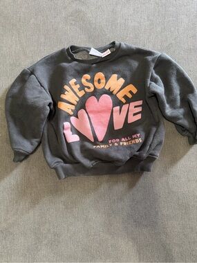 Zara Charcoal Sweatshirt with Pink & Orange 'Awesome Love' Graphic